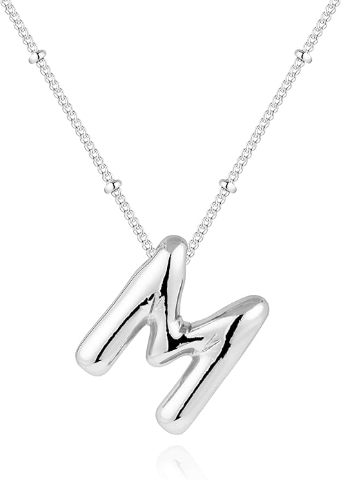 Inerney Valentines Day Gifts Gold Bubble Letter Necklace Initial Necklaces for Women, Chunky 14K Plated Balloon Initials, Trendy Charm Non Tarnish Custom Name Pendant Jewelry Gifts for Mom