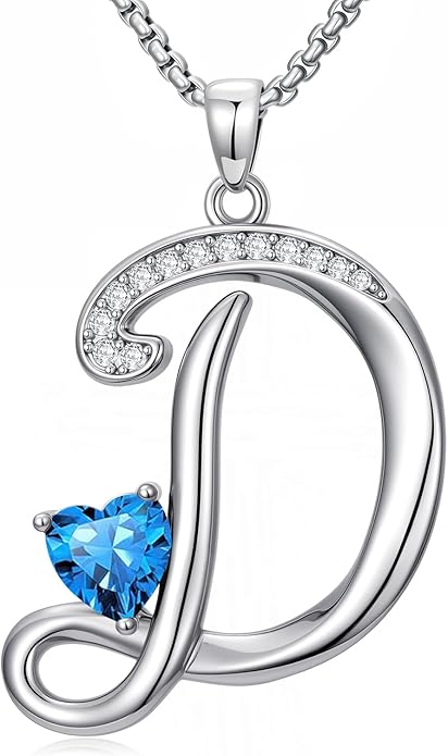 Valentines Day Gifts for Women Alphabet A to Z Initial Birthstone Pendant Necklaces for Women - 18k White Gold Plated Personalized Name Jewelry Valentine Mothers Day Birthday Gifts for Women Her Girlfriend