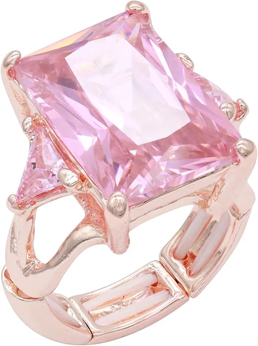 Lavencious Big Bold Radiant CZ Stones Stretch Rings for Women Size for 7-9