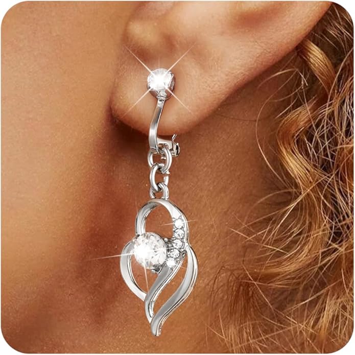 Clip On Earrings Sliver Dangle Earrings for Women Trendy Hanging Drop Earing Hypoallergenic Clip On Earring Birthday Gifts for Women Jewelry