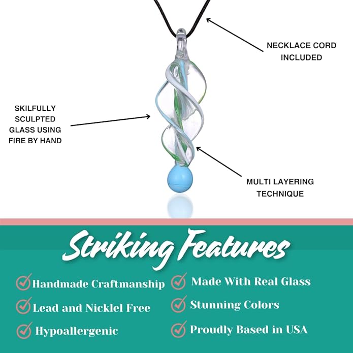BESHEEK Murano Inspired Twist and Twirl Glass Pendant Necklace for Women Handcrafted Artisan Hypoallergenic Italian Style Jewelry