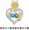Iefil Valentines Day Gifts for Her - 925 Sterling Silver Sunflower Double Birthstone Necklace for Women, Anniversary Birthday Gifts for Wife, You Are My Sunshine Necklaces, Jewelry for Wife Mom