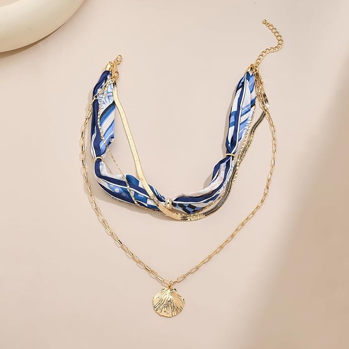 LILIE&WHITE Gold Charms Necklace for Women Bandana Necklace with Colorful Charms Necklaces Beach Jewelry Gift