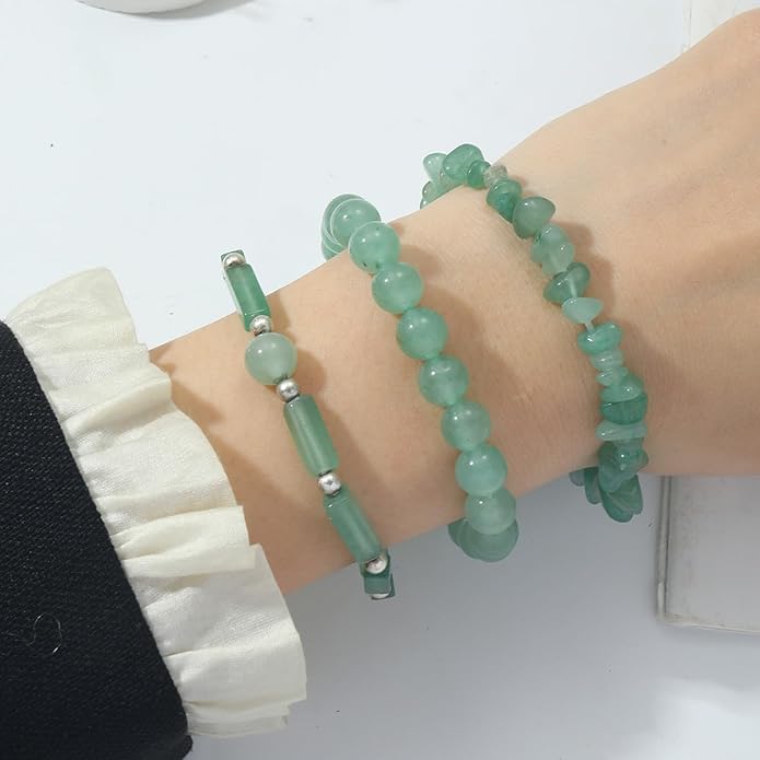3Pcs Natural Stone Bracelets for Women 8mm Crystal Beaded Bracelets Handmade Stretch Bracelet Healing Crystal Jewelry for Women