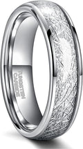 Greenpod 4mm 6mm Tungsten Rings for Men Women Silver Dome Polished Meteorite Inlay Ring Wedding Bands for Him Size 4-13