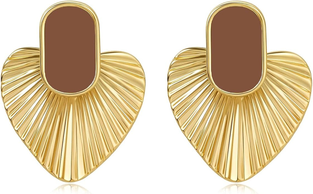 Black/White/Red/Green/Blue/Brown Heart Earrings for Women, Gold Plated Vintage Gold Earrings with Hypoallergenic Posts,Lightweight Black and Gold Dangle Statement Jewelry, Gift for Women—Girlfriend Wife Mom for Wedding, Party, Valentines Day Gifts for Her