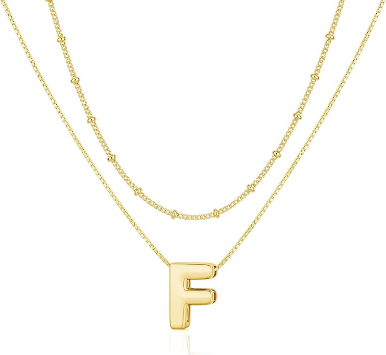 Initial 14K Gold Plated Necklaces for Women, Layered Bubble Letter A-Z Necklace Pendant Choker Necklaces for Women Trendy Monogram Name Necklace Personalized Jewelry for Women