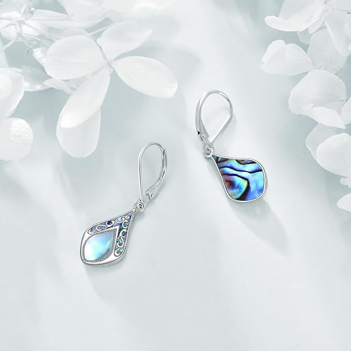 Abalone Shell Dangle Drop Earrings for Women 925 Sterling Silver Filigree Bohemian Earrings Jewelry Gift