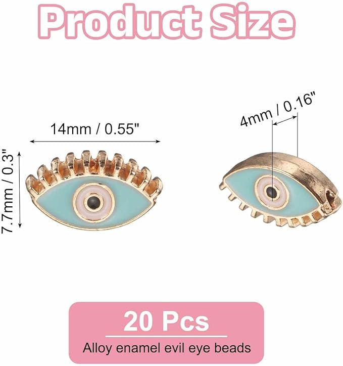 MECCANIXITY 20 Pcs Eye Shaped Evil Eye Beads Colorful Flat Loose Spacer Evil Eye Charms for DIY Bracelet Earrings Necklace Crafts Jewelry Making, Sky Blue