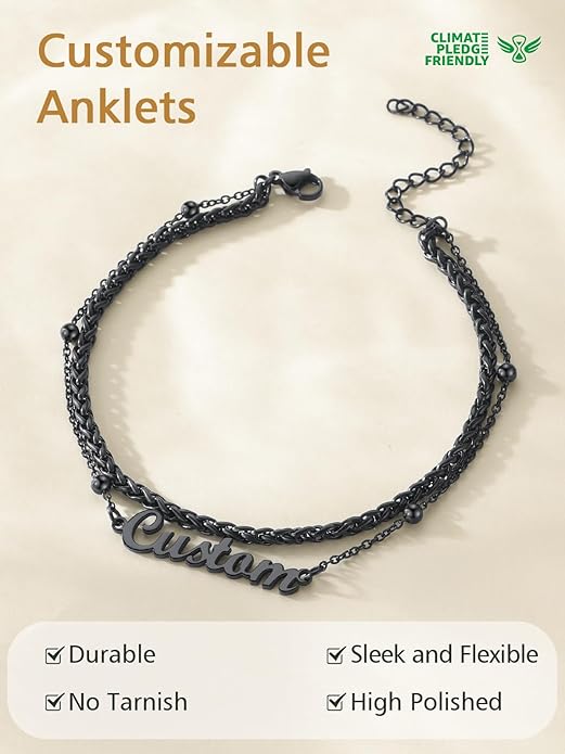 FindChic Custom Ankle Bracelets for Women, Stainless Steel Figaro/Cuban/Wheat/Rope/Herringbone Chain Anklets, Beach Foot Jewelry 8.5''-10.5'' Adjustable & Waterproof, with Gift Box