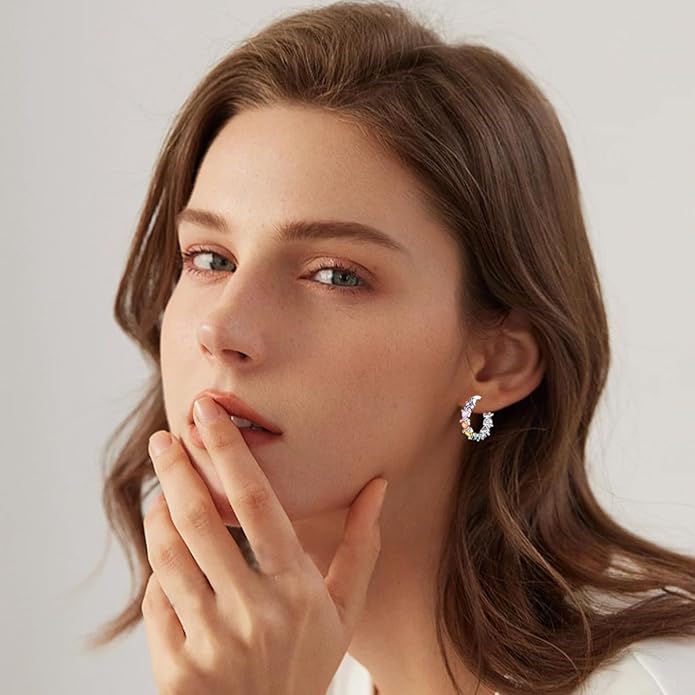 Parmuz 925 Sterling Silver Huggie Hoop Earrings Butterfly Posts Thick Chunky Hoops for Women Small Tiny cuff Cubic Zirconia Snake Heart Earring