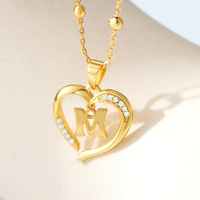 Cicy Bell Womens Heart Initial Necklace for Women 18k Gold Plated Shell Personalized Letter Pendant Necklace 17.7'' with 2'' Extender