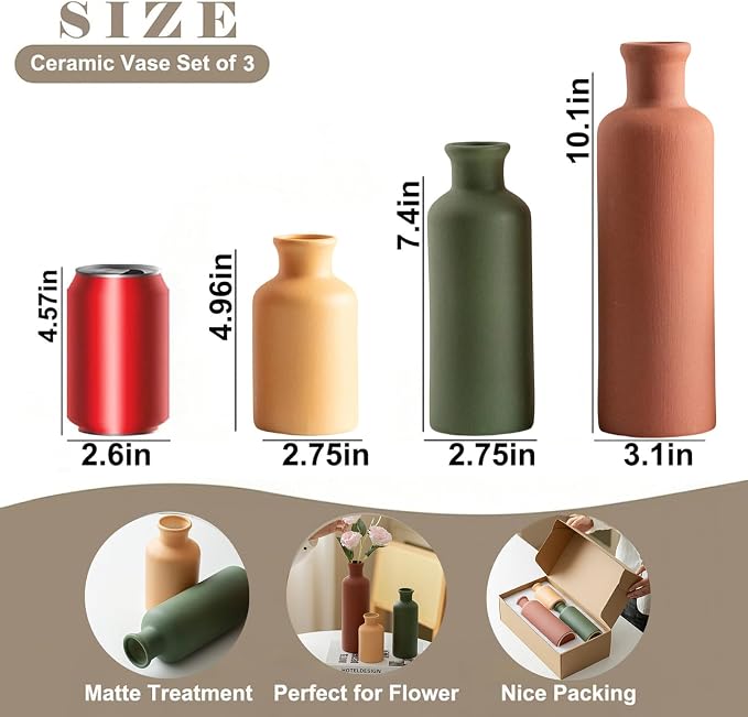 Modern Ceramic Vase Set of 3, Neutral Colors, Decorative Bottles - Image 7