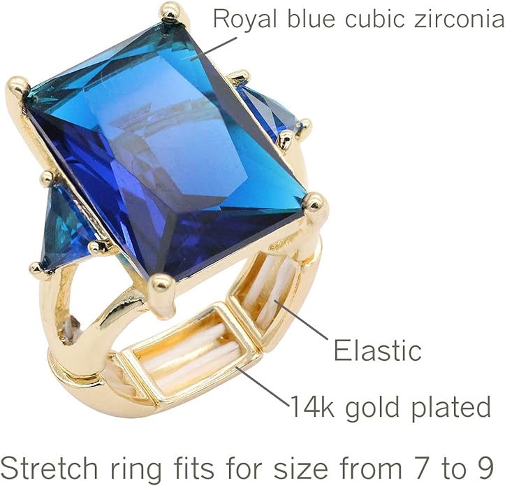 Lavencious Big Bold Radiant CZ Stones Stretch Rings for Women Size for 7-9