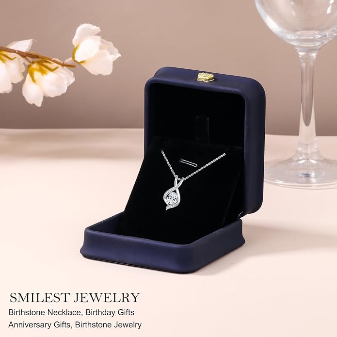 SMILEST Valentines Day Gifts for Her - 925 Sterling Silver Oval Sparkle Birthstone Necklace, Infinity Pendant Necklace Anniversary Birthday Gifts for Women Wife Girlfriend Mom Birthstone Necklace