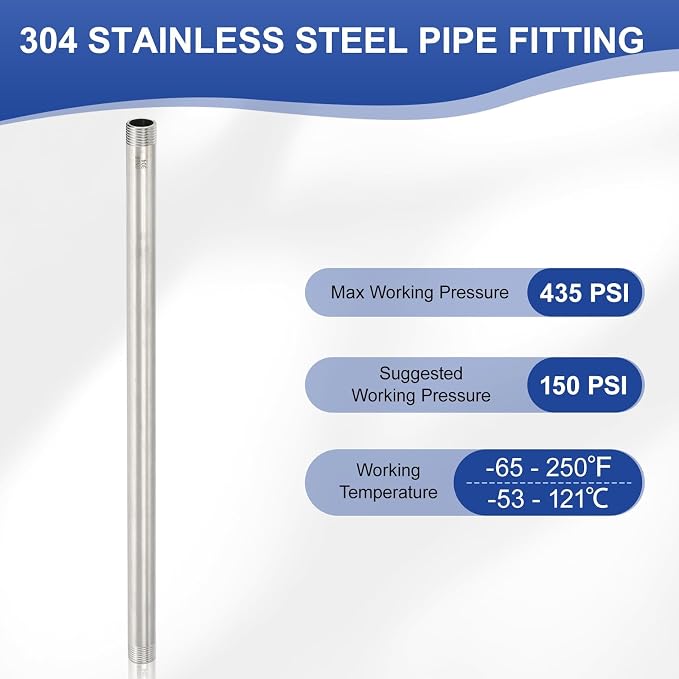 PATIKIL 304 Stainless Steel Pipe Fitting, 2 Pack 1/2" BSP Male x 1/2" BSP Male - Image 3