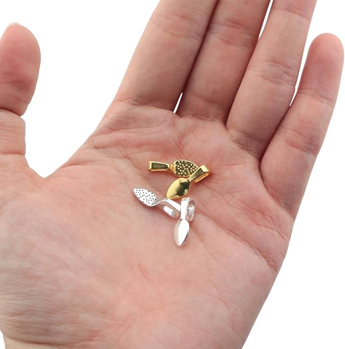 200PCS Vintage Spoon Shaped Gold Plated Pendant Rings Alloy Adhesive Base with Gemstone Setting Accessories Two Tone Gold Silver For Necklaces Bracelets and Handmade Jewelry DIY