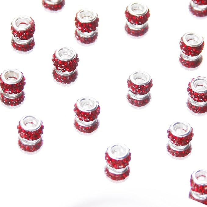 100Pcs Rhinestone Large Hole Beads Spacer Beads Red European Craft Big Beads Large Hole Rhinestones Lampwork Murano Bead Fairy Wand Garden Beads for DIY Bracelet Necklace Jewelry Making Supplies