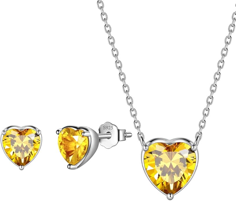 Aurora Tears Hearts Necklace Earrings Jewelry Sets - Women 925 Sterling Silver Birthstone Pendants Earrings Set Crystal Wedding Birthday Jewelry