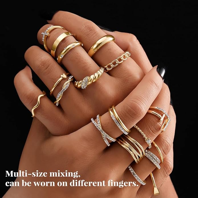 KISS WIFE Goldenen Silvery Black Kunckle Rings Set for Women, Dainty Simple Trendy Cute Stackable Finger Rings Pack, Perfect for Stacking Layering on Thumb and Knuckle, Mixed Size, Jewelry Gift