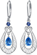 Teardrop Birthstone Dangle Drop Earrings Sterling Silver Infinity Filigree Leverback Earrings, Infinity Love Birthday Anniversary Valentines Day Gifts for Her Women Mom Wife