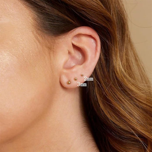 14K Gold Filled Polished Small CZ Pearl Ball Stud Earrings Set for Women Men 20G Surgical Steel Hypoallergenic Piercing Studs for Sensitive Ear, Pack of 6 Pairs