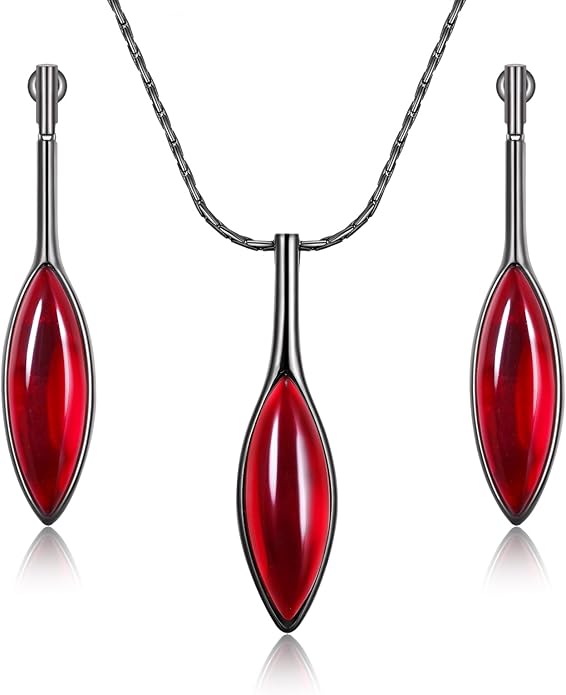 Red Jewelry Sets for Women Leaf Cat's Eye Stone Pendant Necklace and Earring Sets Dangling Sets Birthday Anniversary Wedding Mother’s Day Gifts for Women