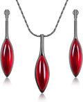 Red Jewelry Sets for Women Leaf Cat's Eye Stone Pendant Necklace and Earring Sets Dangling Sets Birthday Anniversary Wedding Mother’s Day Gifts for Women