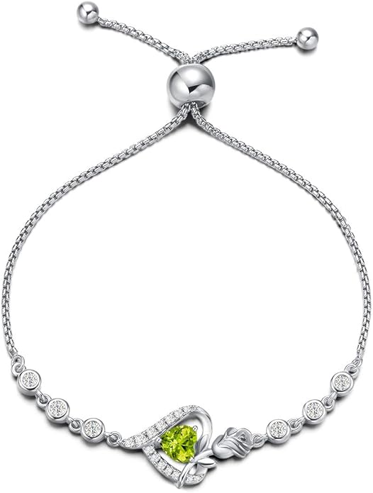 AGVANA Valentines Day Gifts Rosy Reverie Birthstone Bracelet for Women Sterling Silver Genuine or Created Gemstone Tennis Bracelet Rose Heart Jewelry Anniversary Birthday Gifts for Women Mom Wife Her