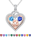Iefil Valentines Day Gifts for Her - 925 Sterling Silver Double Heart Birthstone Necklace for Women, Anniversary Birthday Gifts for Wife I Love You Gift Couple Sitting Hugging Each Other Jewelry Gift