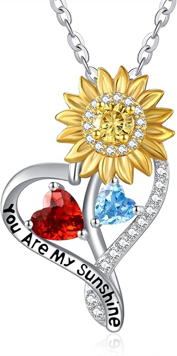 Valentine's Day Gifts for Wife 925 Sterling Silver Double Birthstone Pendant Necklaces I Love You for Always and Forever Necklace Anniversary Birthday Gifts for Wife Girlfriend Mom Her
