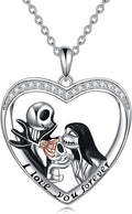 LILALO Nightmare Necklace Sterling Silver Abalone Shell Crystal Jack and Sally Necklace Jack Skellington Skull Jewelry Skull Necklaces for Women