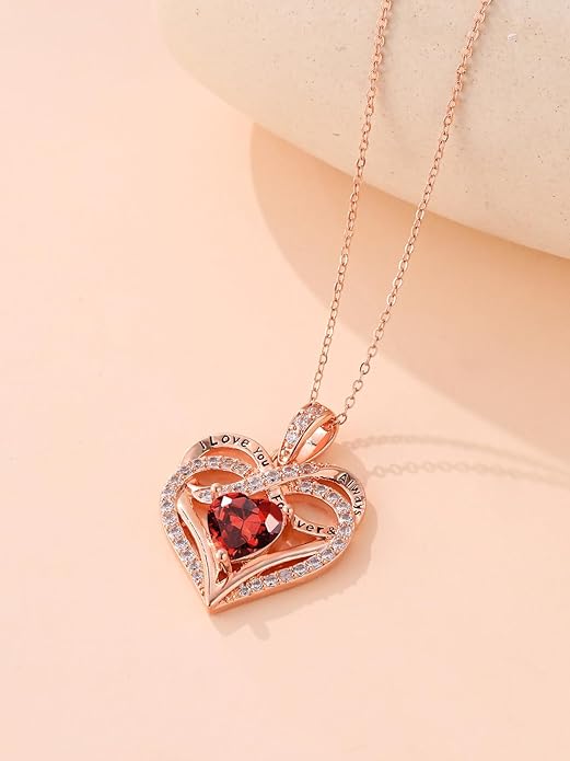 Infinity Rose Gold Valentines Heart Birthstone Necklace for Women,I Love You Always and Forever Jewelry,Valentines Anniversary Birthday Gifts for Her Wife Mom Grandma Daughter