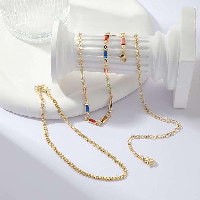 Anklets for Women 14K Gold Silver Plated Ankle Bracelets Trendy Waterproof Boho Anklets Set Adjustable Dainty Cute Diamond Beaded Heart Non Tarnish Summer Beach Jewelry Gift