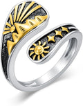 Midari Sun and Moon/Bee/Celtic/Life of Tree/Lotus Spoon Ring for Women 925 Sterling Silver Adjustable Ring Open Ring for Women Men Halloween Birthday Gift