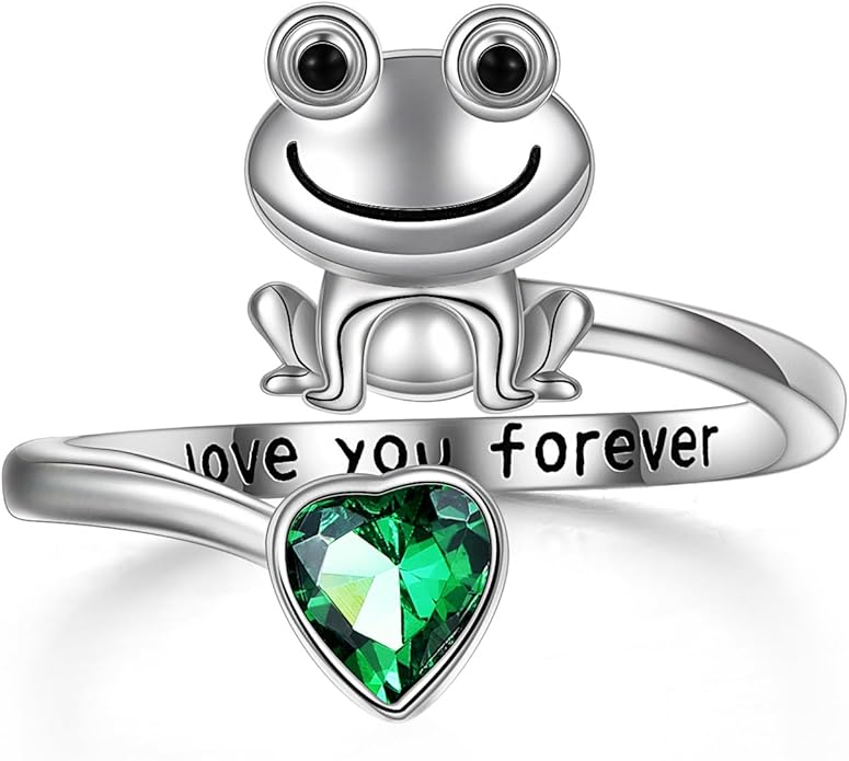 POPLYKE Frog Rings for Women Sterling Silver Frog Hold Topaz Heart CZ Rings Statement Rings