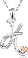 CELESTIA 925 Sterling Silver Initial Necklaces 26 Letter with Rose Gold Heart - 18 Inch Chain