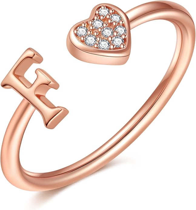 Valentines Day Gift Initial Rings for Teen Girls - S925 Heart Sterling Silver Rings for Teen Girls | 14K Gold/Rose Gold/Sterling Silver Plated Ring for Girls Kids Women Ring for Teenager Girls Gifts Adjustable, No Tarnish, Hypoallergenic