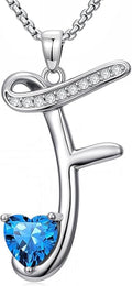Valentines Day Gifts for Women Alphabet A to Z Initial Birthstone Pendant Necklaces for Women - 18k White Gold Plated Personalized Name Jewelry Valentine Mothers Day Birthday Gifts for Women Her Girlfriend