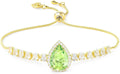 Linawe Crystal Imitation Diamond Rhinestone Charm Bracelets for Women, Gold/Silver/Rose Gold Adjustable Chain Bracelet, Teardrop Birthstone Cubic Zirconia Prom Costume Wedding Jewelry