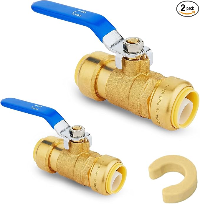 2-Pack Niikappu 1" Ball Valve, Push Fit Shut Off Valve Blue | 1/4 Turn Brass by Unknown
