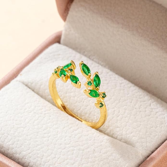 Sora Tuki Rings for Women Adjustable Leaf Ring Dainty Stackable Rings for Women Unique Purple Blue Red Green Ring for Women Trendy Jewelry