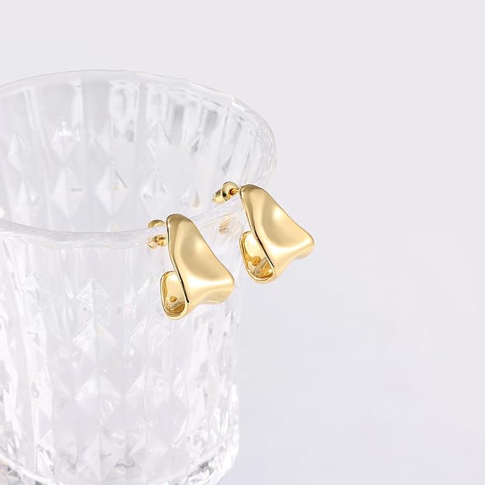 Gacimy Chunky Earrings for Women, Teardrop Earrings with 925 Sterling Silver Post, 14K Gold Plated Statement Drop for Women