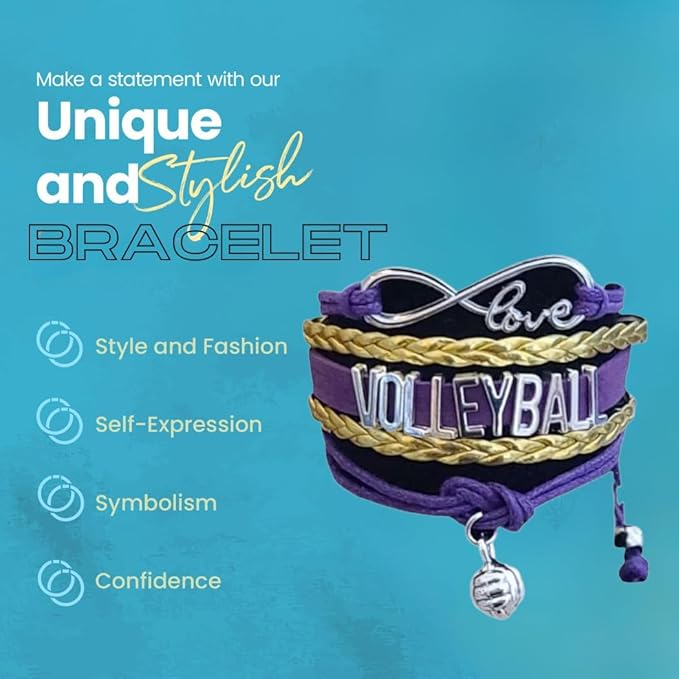 Volleyball Bracelets For Girls- Ideal Volleyball Gifts & Souvenirs. Adjustable Charm Bracelet with Moveable Letters, Infinity Symbol & Silver Volleyball Charm. Fashionable Bracelets by SportyBella.