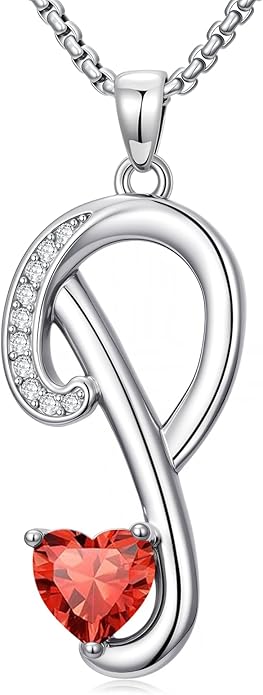 Valentines Day Gifts for Women Alphabet A to Z Initial Birthstone Pendant Necklaces for Women - 18k White Gold Plated Personalized Name Jewelry Valentine Mothers Day Birthday Gifts for Women Her Girlfriend