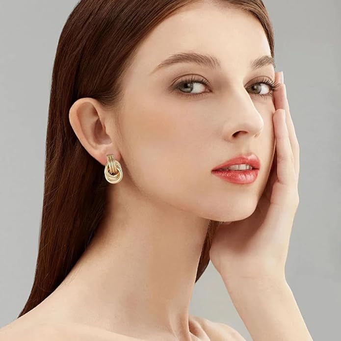 Gold/Silver Statement Geometric Earrings for Women Chunky Gold Knot Link Drop Dangle Earrings Trendy Jewelry Gift