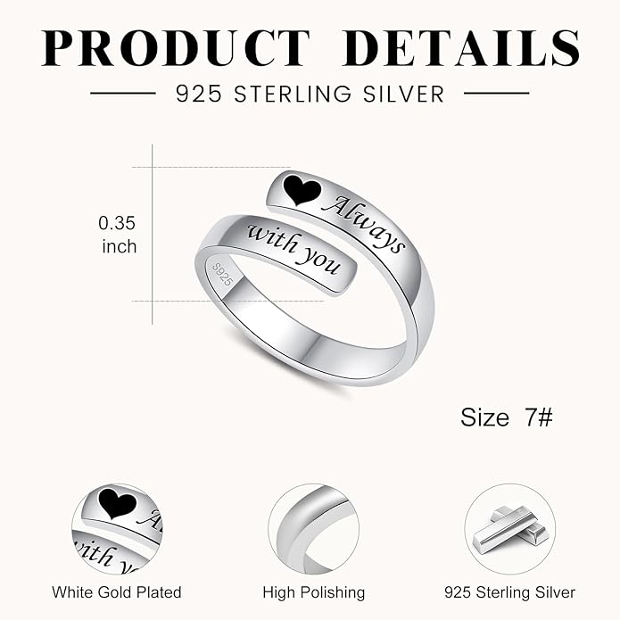 Adjustable Hope Rings 925 Sterling Silver Always with you Ring Inspirational Jewelry Encouragement Gifts for Women
