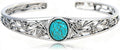 Genuine Turquoise Cuff Bracelet for Women, Sterling Silver Western Vintage Floral Bangle Native American Jewelry, For 6.5-7.5 Inch Wrists