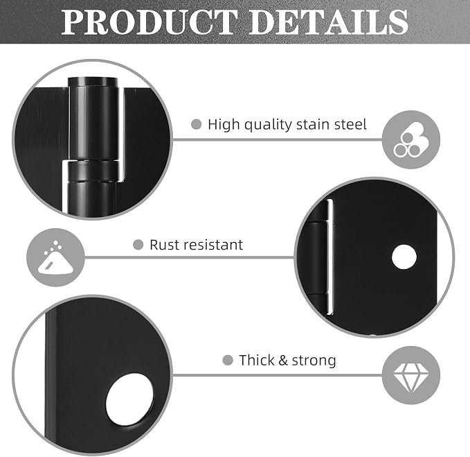 4 Pack Stainless Steel Black Door Hinges, Heavy Duty Door Hardware, 4 x 4 Inch - Image 3