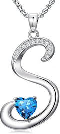 Valentines Day Gifts for Women Alphabet A to Z Initial Birthstone Pendant Necklaces for Women - 18k White Gold Plated Personalized Name Jewelry Valentine Mothers Day Birthday Gifts for Women Her Girlfriend